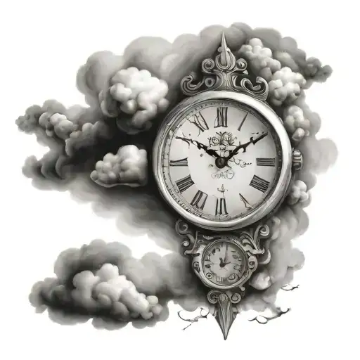 clock showing 2:07 in a cloud tattoo design idea