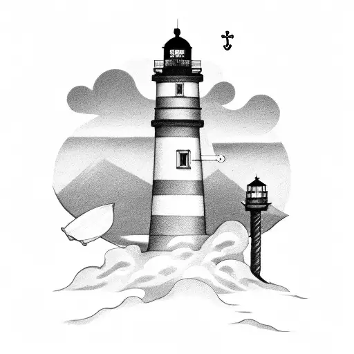 anchor overlapping a lighthouse tattoo design idea