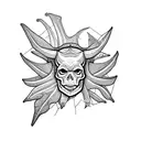 skull of a triceratops with monstera leaves and an Egyptian winged beetle tattoo design idea