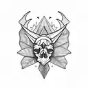 skull of a triceratops with monstera leaves and an Egyptian winged beetle tattoo design idea