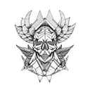 skull of a triceratops with monstera leaves and an Egyptian winged beetle tattoo design idea