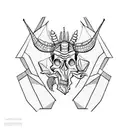 skull of a triceratops with monstera leaves and an Egyptian winged beetle tattoo design idea