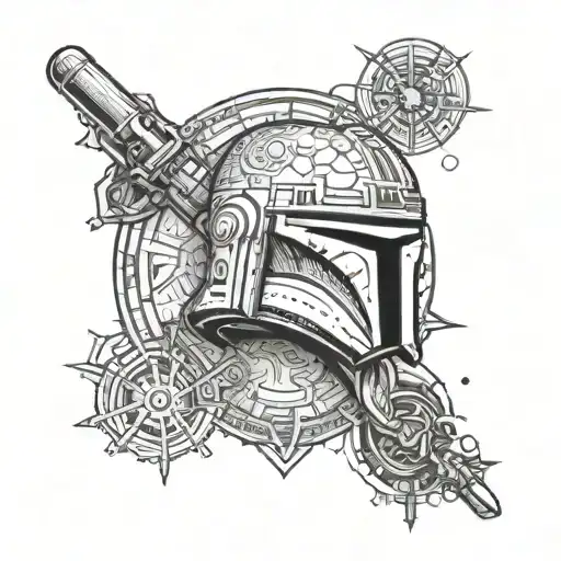 A dotwork mandala incorporating various Star Wars symbols like lightsabers, droids, and the Jedi Order emblem tattoo design idea