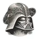 An intricate dotwork pattern featuring the Rebel Alliance symbol and Darth Vader's helmet tattoo design idea