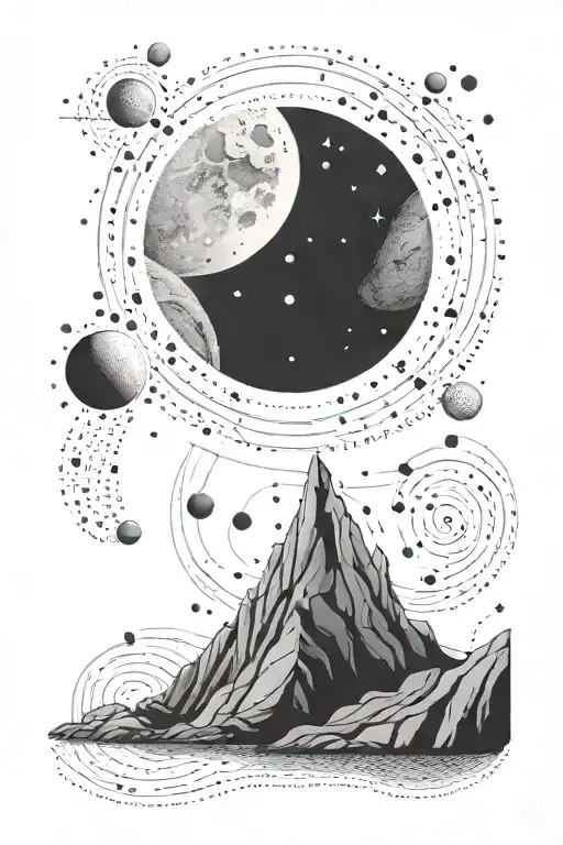 moon and small boulder and gemini constillation tattoo design idea