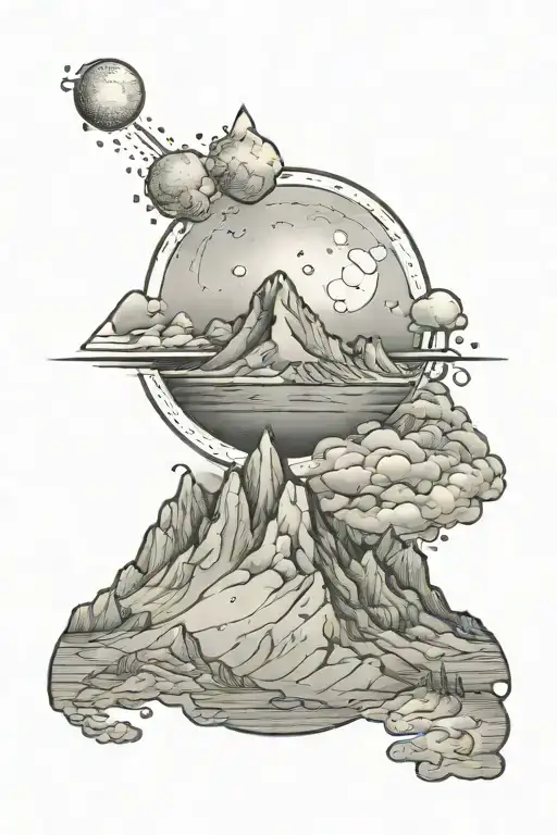 single mountain and large moon surrounded the gemini constillation faded into the background tattoo design idea