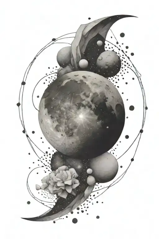 moon and small boulder and gemini constillation tattoo design idea
