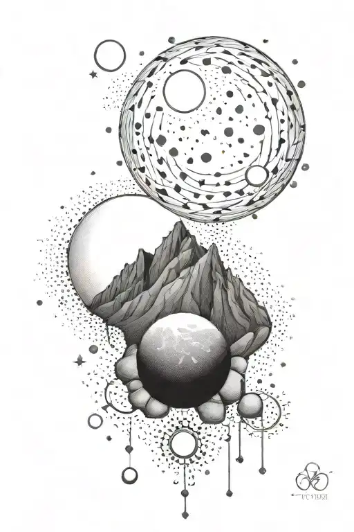 moon and small boulder and gemini constillation tattoo design idea