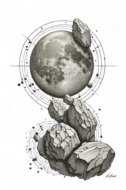 moon and small boulder and gemini constillation tattoo design idea