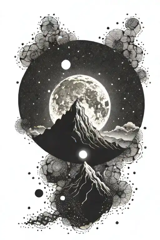 moon and a single small mountain and gemini constillation tattoo design idea