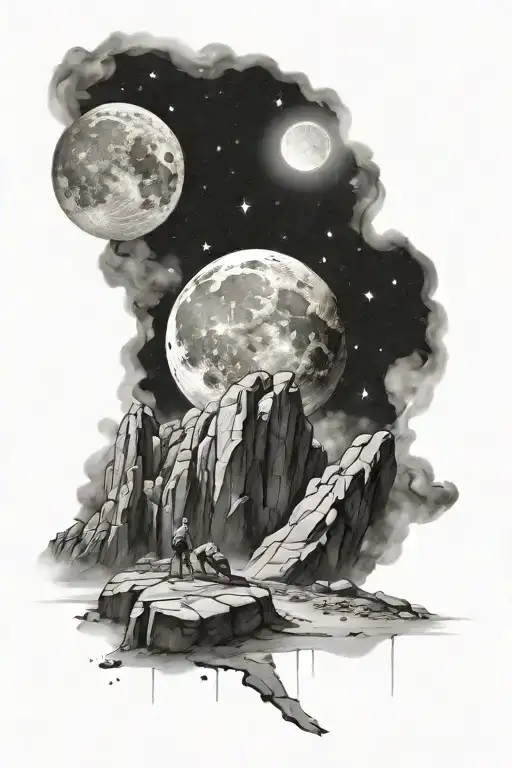 moon and small boulder and gemini constillation tattoo design idea