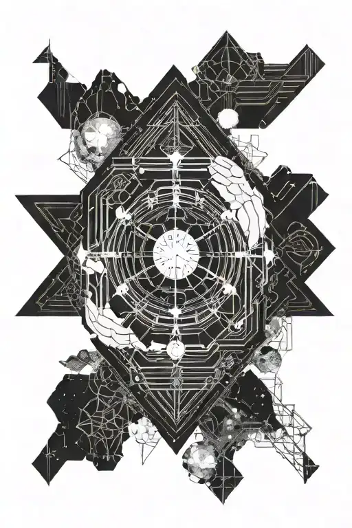 single mountain and moon surrounded by straight vertical lines and the gemini constillation  tattoo design idea