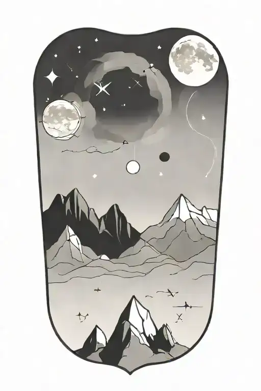 moon and a single mountain with gemini constellation  tattoo design idea