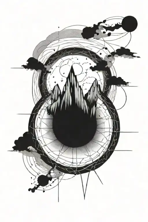 moon and a single small mountain and gemini constillation tattoo design idea