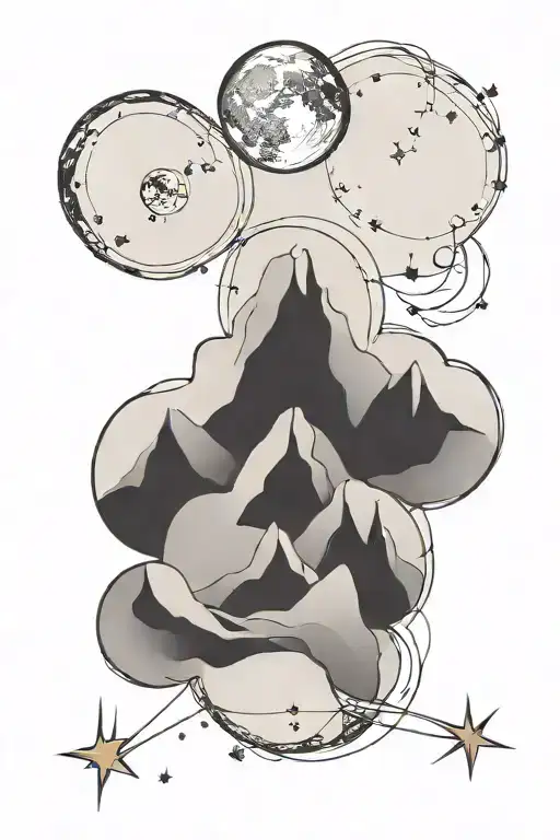 moon and a single mountain with gemini constellation  tattoo design idea