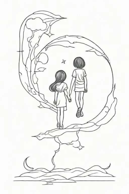 moon little stone as boy and girl tattoo design idea