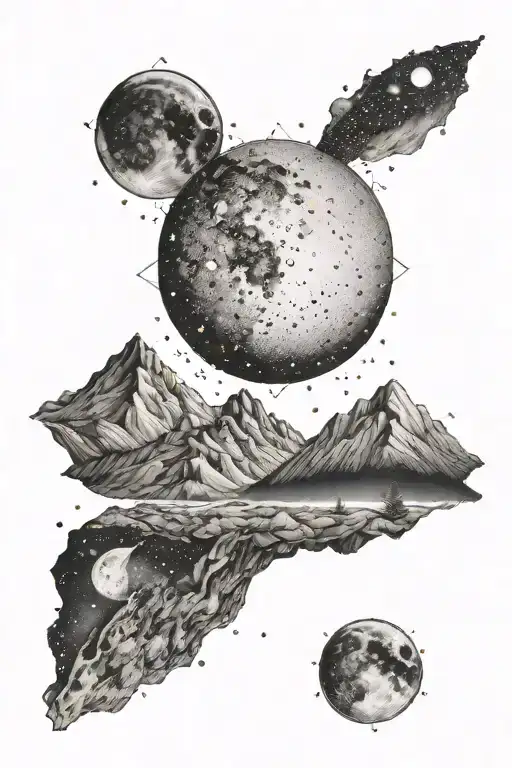 moon and small mountain and gemini constillation tattoo design idea
