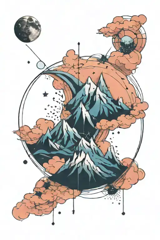 moon and a single mountain with gemini constellation  tattoo design idea