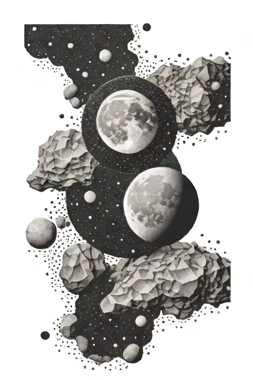 moon and small boulder and gemini constillation tattoo design idea