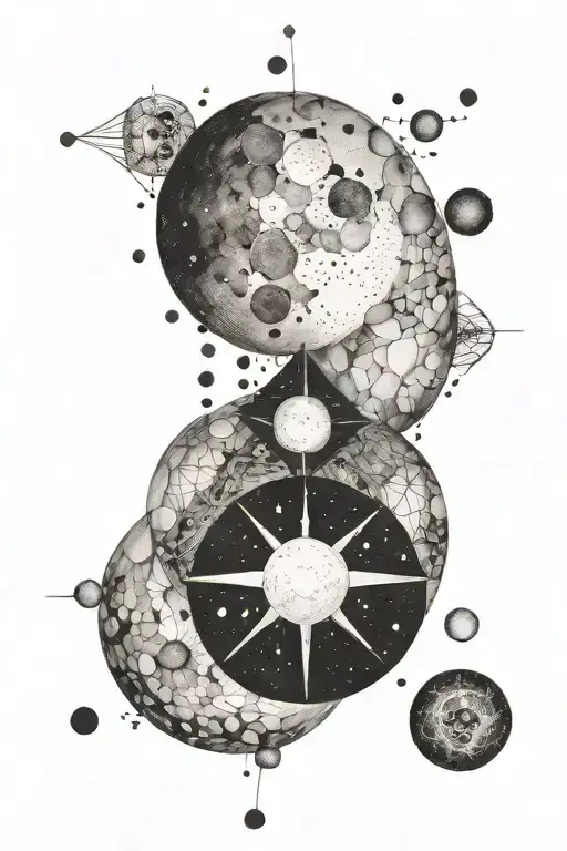 moon and small boulder and gemini constillation tattoo design idea