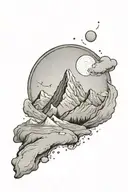 single mountain and large moon surrounded the gemini constillation faded into the background tattoo design idea