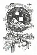 moon and a single mountain with gemini constellation  tattoo design idea