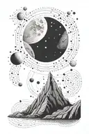 moon and small boulder and gemini constillation tattoo design idea