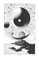moon and small boulder and gemini constillation tattoo design idea
