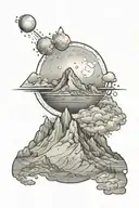 single mountain and large moon surrounded the gemini constillation faded into the background tattoo design idea