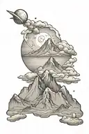 single mountain and large moon surrounded the gemini constillation faded into the background tattoo design idea