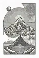 single mountain and moon surrounded by straight vertical lines and the gemini constillation  tattoo design idea