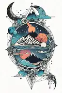 moon and a single mountain with gemini constellation  tattoo design idea