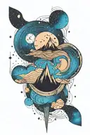 moon and a single mountain with gemini constellation  tattoo design idea