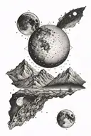 moon and small mountain and gemini constillation tattoo design idea