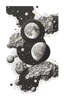 moon and small boulder and gemini constillation tattoo design idea