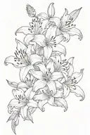 A surreal combination of lily flowers, honey suckle, and crisanthimus in a sketch style tattoo design idea