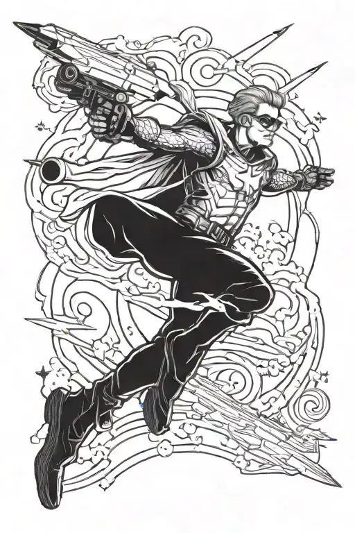 a tat of homelander shooting lasers with a qoute that says No God. The only man in the sky is me. tattoo design idea
