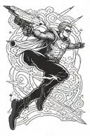 a tat of homelander shooting lasers with a qoute that says No God. The only man in the sky is me. tattoo design idea