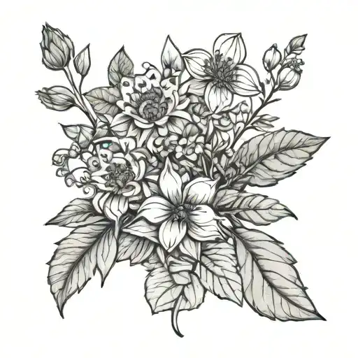 herbs intertwined with flowers tattoo design idea