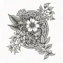 herbs intertwined with flowers tattoo design idea