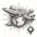 A Christian cross with a globe and airplane, representing your faith and passion for traveling as a flight attendant tattoo design idea