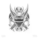 A tattoo design featuring a mysterious creature with teeth, symbolizing inner strength and resilience, inspired by the lyric 'I don't know what's got its teeth in me but I'm about to bite back in anger' tattoo design idea