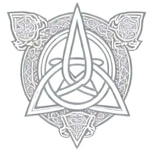 triquetra centered with a long sharp kings sword behind it.  tattoo design idea