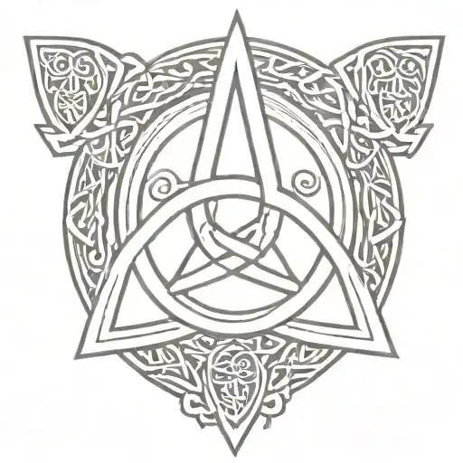 triquetra front and center with a long sword vertically behind it.  tattoo design idea
