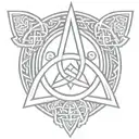 triquetra front and center with a long sword vertically behind it.  tattoo design idea