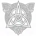 triquetra front and center with a long sword vertically behind it.  tattoo design idea