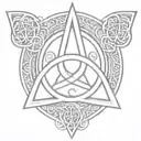 triquetra front and center with a long sword vertically behind it.  tattoo design idea