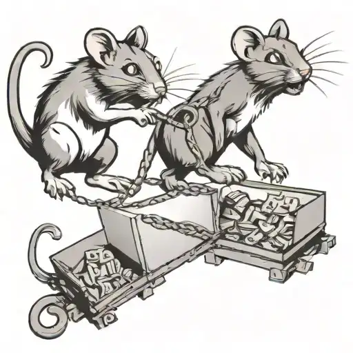 A rat chasing money cat in a trap tattoo design idea