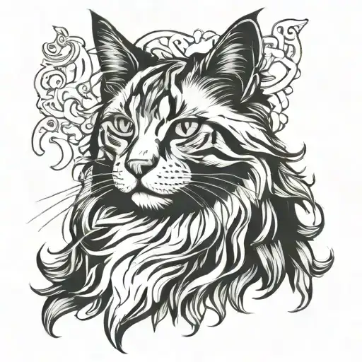 white half cat half seal Maine Coon tattoo design idea