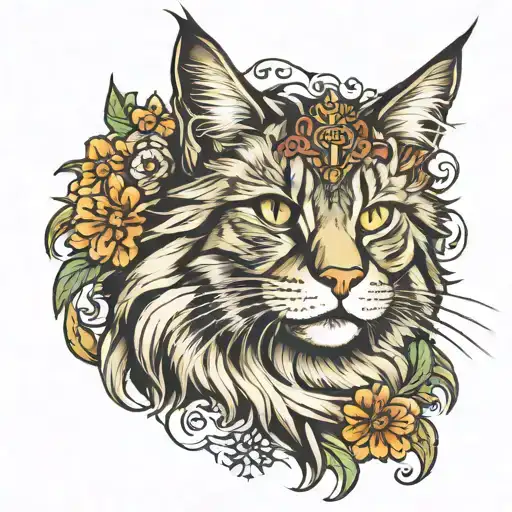 cat seal Maine Coon tattoo design idea